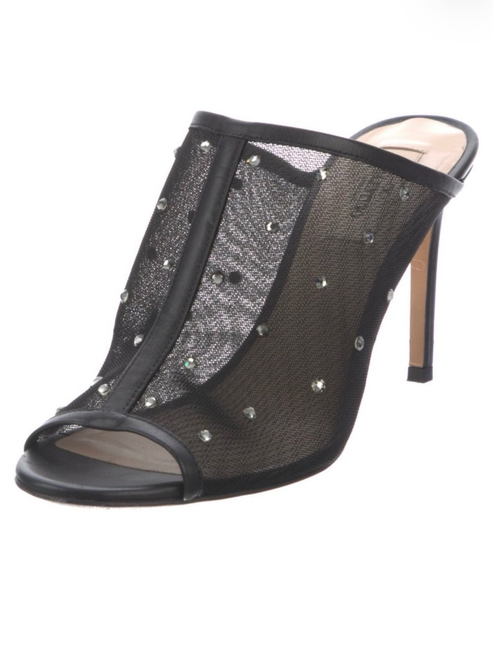 Valentino Garavani Black Mesh Crystal-Embellished Stiletto Mule